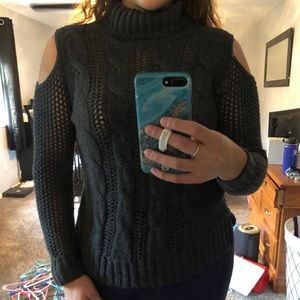 Grey Cable-Knit Turtleneck Sweater